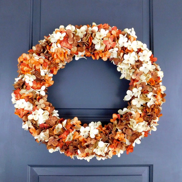 Fall Wreath, Fall Hydrangea Wreath, Orange Fall Wreath, Brown Fall Wreath, Thanksgiving Wreath, Fall Porch Decor, Fall Decorations