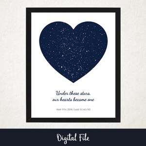 Carte des étoiles, ciel nocturne, coeur, V1, anniversaire, mariage, anniversaire, premier rendez-vous, amour, constellations
