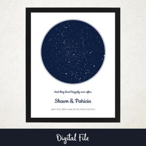 Carte des étoiles, ciel nocturne, V1, cadeau d'anniversaire, anniversaire, mariage, anniversaire, premier rendez-vous, baptême
