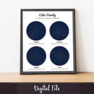 Mappa stellare, cielo notturno, 4 mappe perfette per famiglie con bambini, regali per compleanno, matrimonio, anniversario