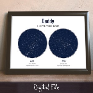 Carte des étoiles, ciel nocturne, 2 cartes, cadeau personnalisé, papa, maman, anniversaire, mariage, anniversaire de mariage, enfants, famille, fête des pères