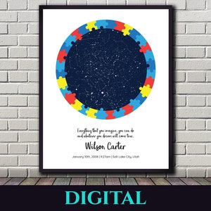 Carte des étoiles, Ciel nocturne, Sensibilisation au spectre autistique, Puzzle, Autiste, Cadeau d'anniversaire, Baptême