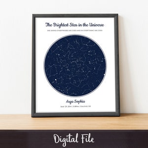 Carte des étoiles, ciel nocturne, V2, enfants, anniversaire, mariage, anniversaire, premier rendez-vous, baptême, constellations