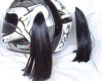 BLACK Helmet Pigtails..(Pair) Motorcycle, Bike, .Helmet Hair  14" each ... BLACK