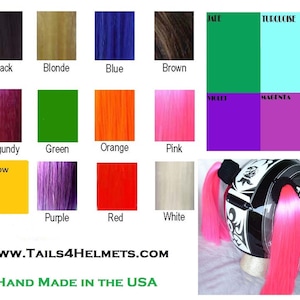 Motorcycle Helmet Pigtails  2 @ 14&quot;ea ... 16 Colors....USA Made ships within 24hrs.  ....Free same day shipping to USA