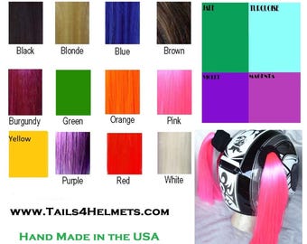 Motorcycle Helmet Pigtails  2 @ 14"ea ... 16 Colors....USA Made ships within 24hrs.  ....Free same day shipping to USA