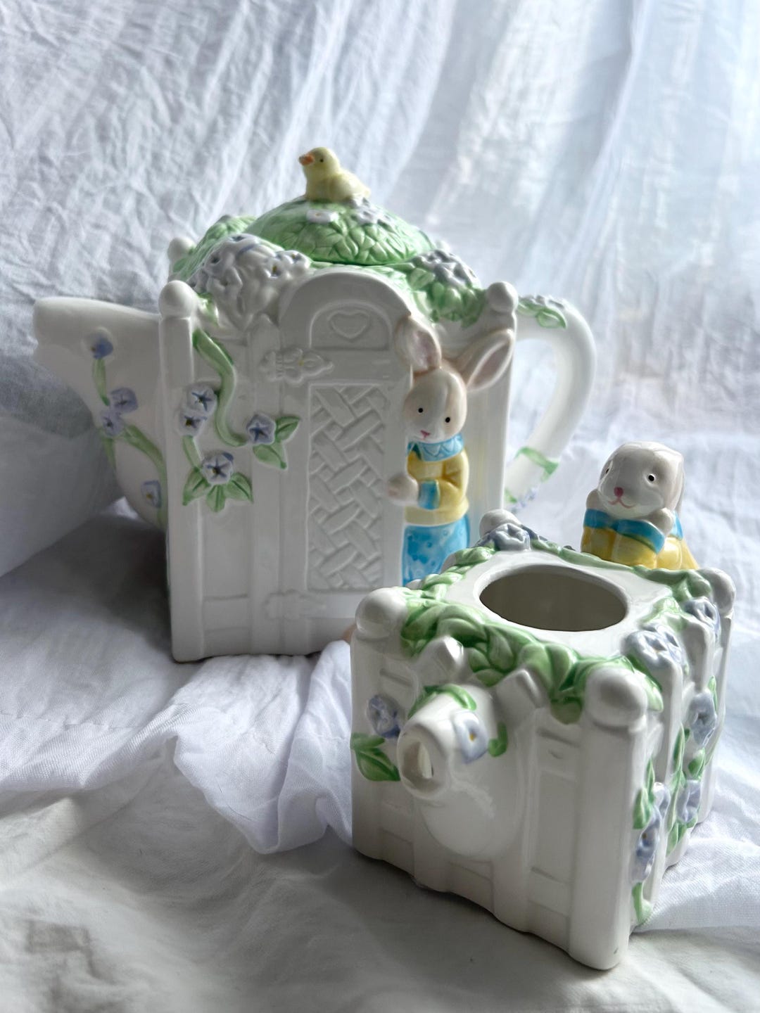 Porcelain Rabbit Book Vintage Ceramic Porcelain ‘spring Rabbits in Cottage Garden’ Teapot ...