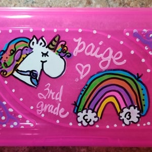 Unicorn Pencil Box, Rainbow Pencil box, School,Personalized,Pencil Box,Girls,Hand Painted,Crayon box, Rainbow, Pencil Box, School Supply box