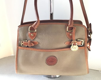 Vintage Dooney & Bourke All Weather Pebble Leather Beige And Tan Shoulder Bag