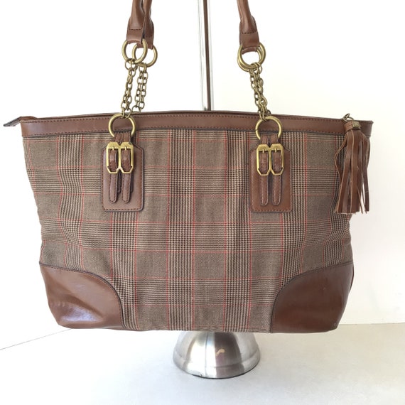 Liz Claiborne Plaid Fabric And Faux Leather Large… - image 5