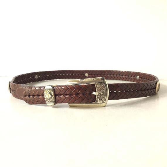 Brighton Brown Woven Leather Belt With Antiqued S… - image 1