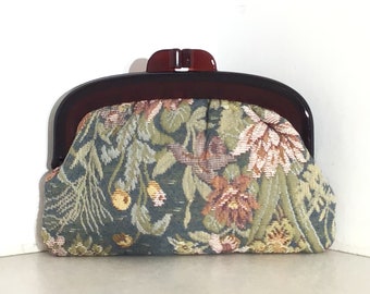 Vintage Floral Tapestry Lucite Purse Made In Italy