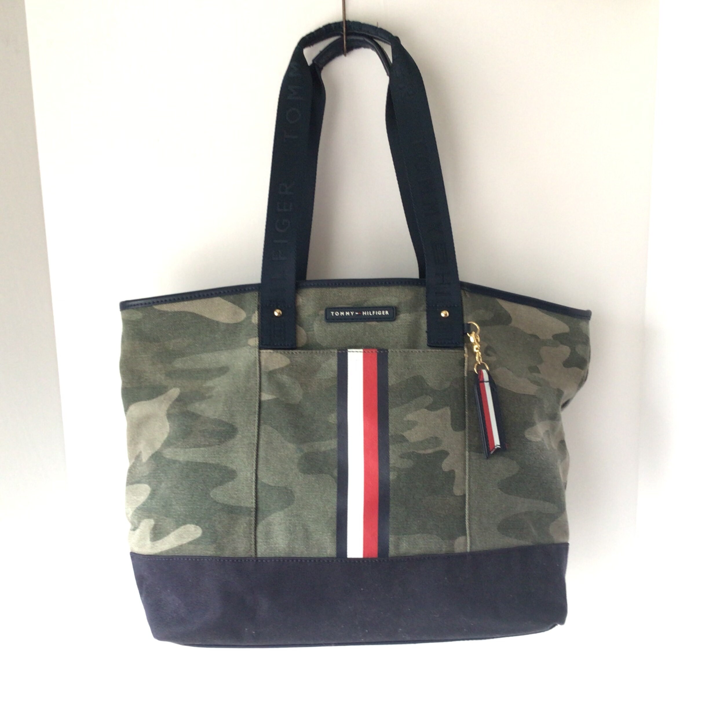 Tommy Hilfiger Vintage Camouflage Canvas and Faux Leather Shoulder Tote 1980s Etsy