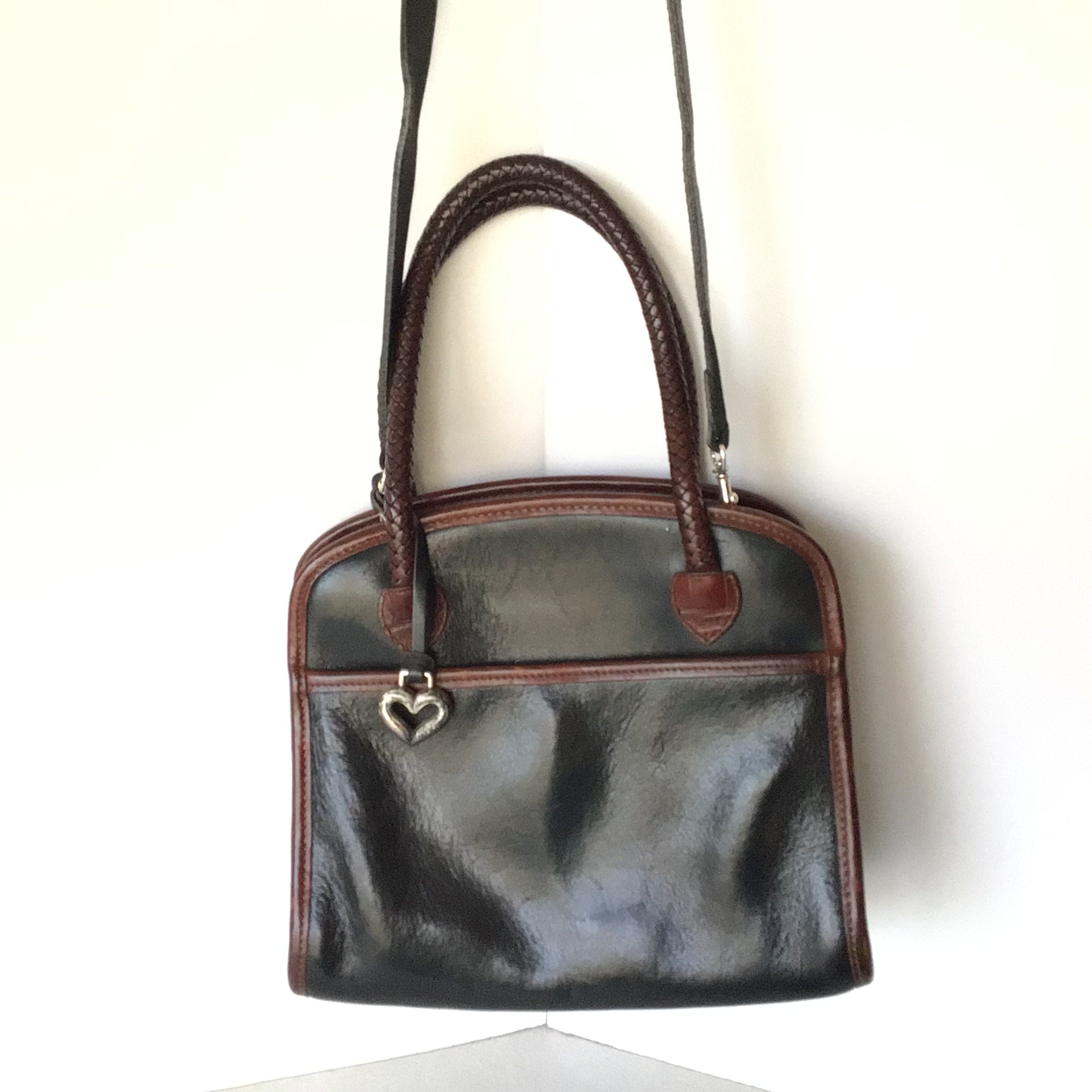 Brighton RARE Vintage Black Leather Shoulder Bag With Brown  display picture 3