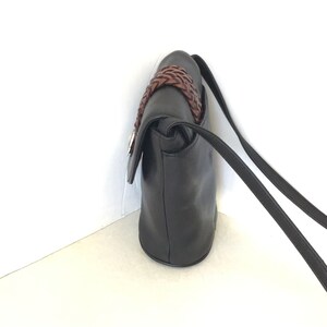 Brighton Black Leather Shoulder Bag With Brown Braided Leather Accent Strap image 4