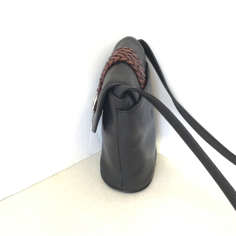 Brighton Black Leather Shoulder Bag With Brown Braided Leather Accent Strap image 4