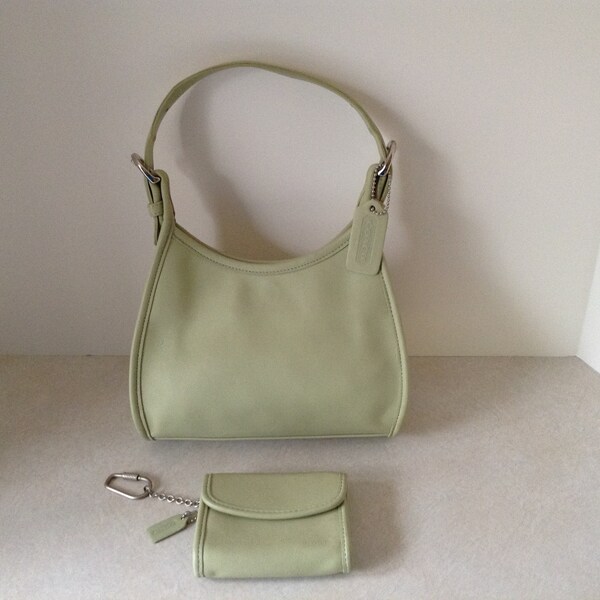 Coach Genuine Leather Mini Hobo And Wallet Set In Lemon Green