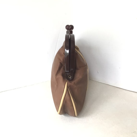 Vintage Brown Clutch With Lucite Handle - image 3