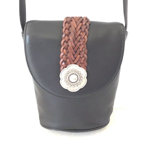 Brighton Black Leather Shoulder Bag With Brown Braided Leather Accent Strap image 1