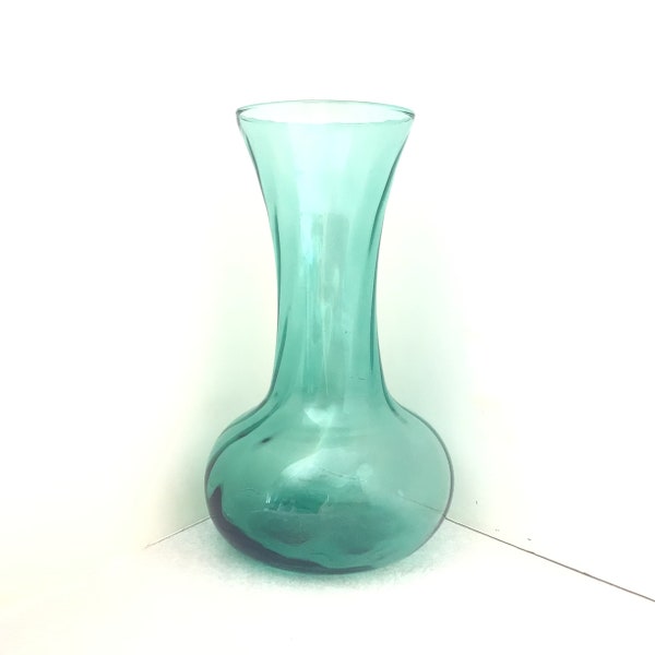Indiana Glass Company Aqua Green Transparent Flower Vase 8”