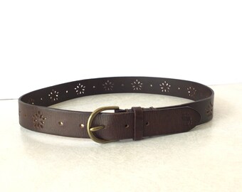 Abercrombie Vintage Dark Brown Leather Belt With Cut-Outs