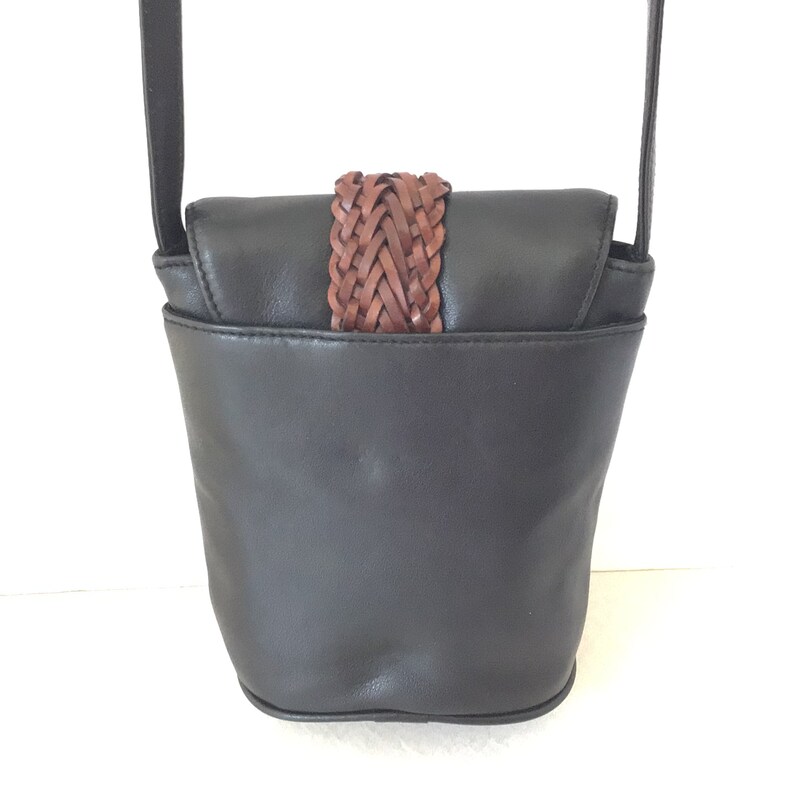 Brighton Black Leather Shoulder Bag With Brown Braided Leather Accent Strap image 2