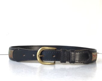 Genuine Leather Black Multicolor Belt Size Small