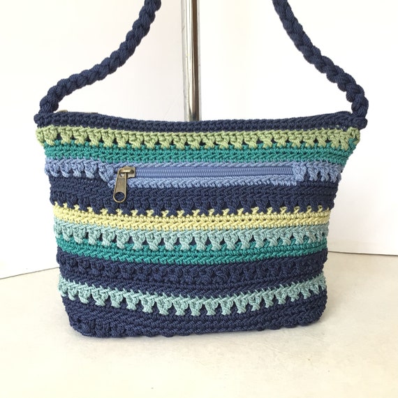 Woven Shoulder Bag In Shades Of Blue And Green - image 2