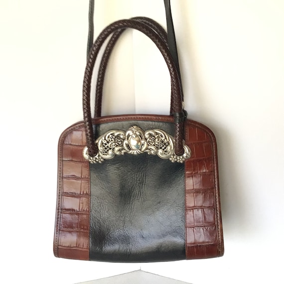 Brighton RARE Vintage Black Leather Shoulder Bag With Brown Brighton RARE Vintage Black Leather Shoulder Bag With Brown