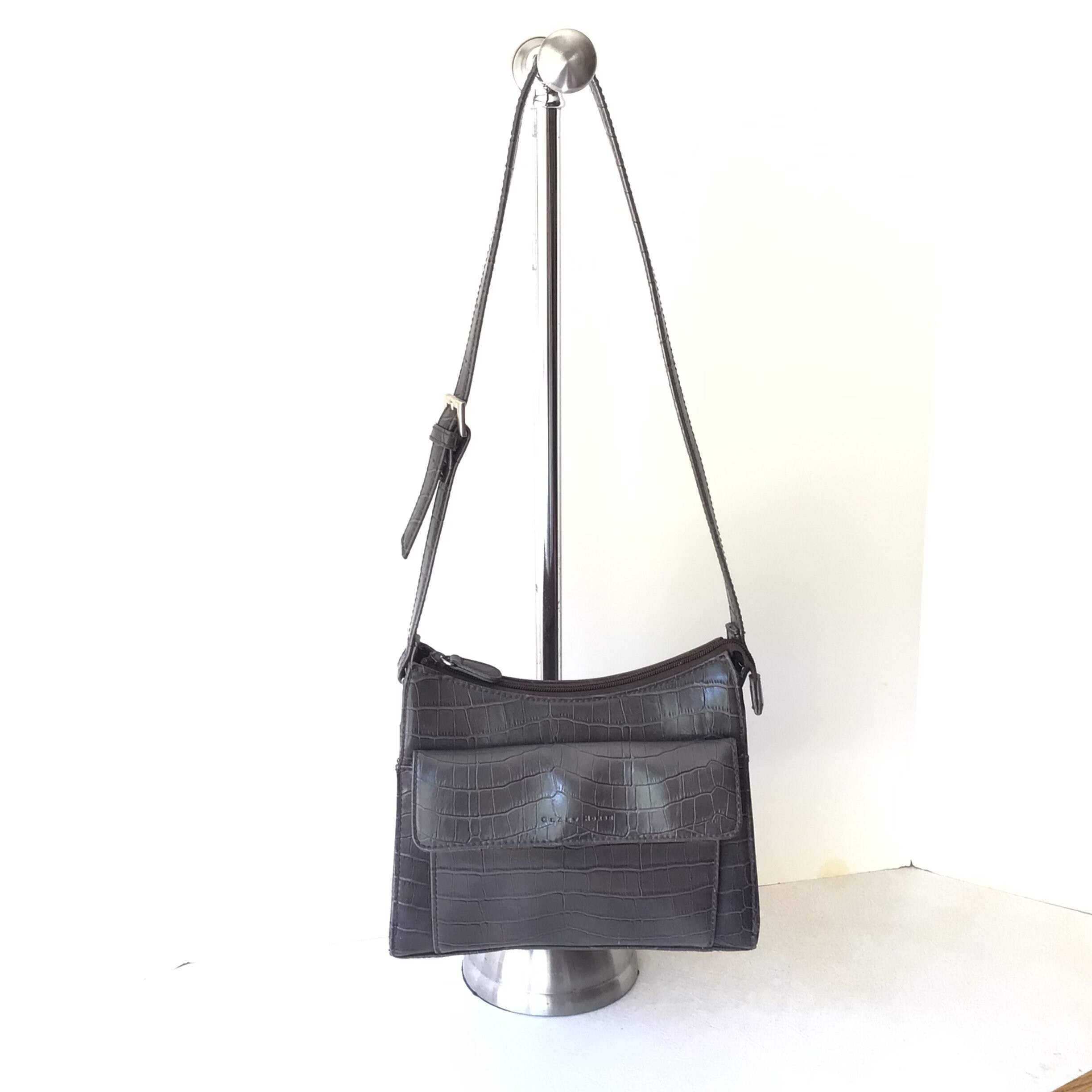 Liz Claiborne Crazy Horse Dark Gray Faux Leather Shoulder Bag Etsy Australia