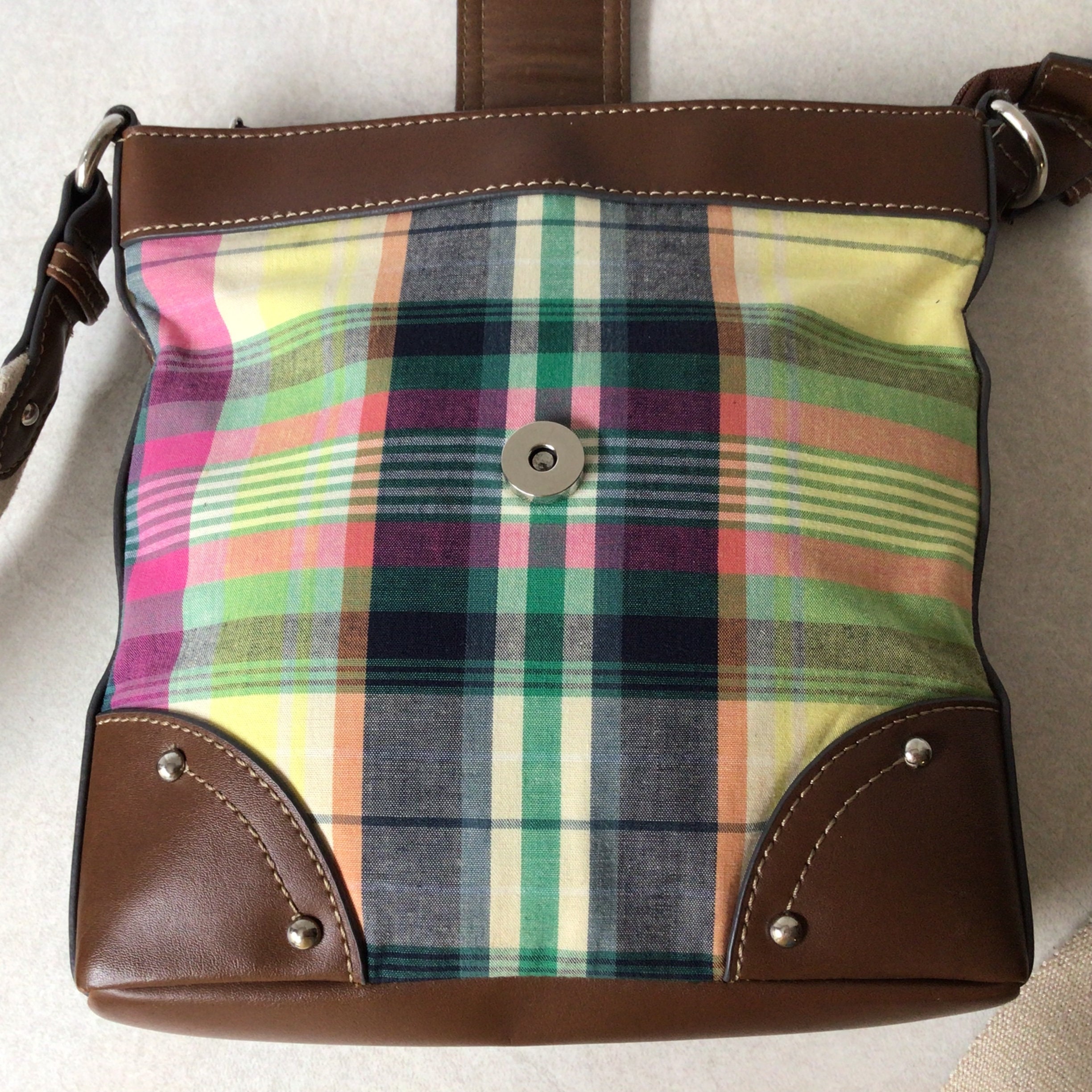 CHAPS Ralph Lauren Vintage Cotton Blend Plaid and Faux Leather Shoulder Bag  in Red -  Canada