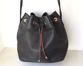 Cole Haan Black Pebble Leather Bucket Shoulder Bag