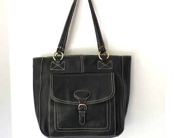CHAPS By Ralph Lauren Black Leather Shoulder Bag