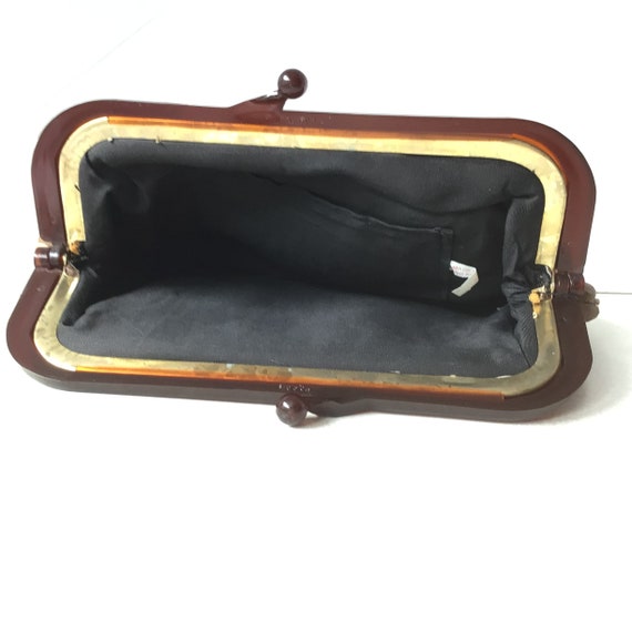 Vintage Brown Clutch With Lucite Handle - image 5