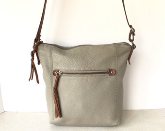 The Sak Large Genuine Pebble Leather Shoulder Bag In Gray