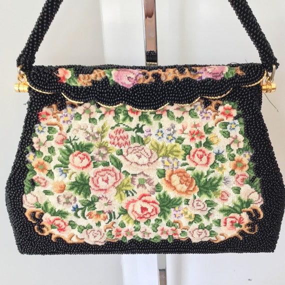 Beautiful Black Hand Beaded Tapestry Evening Bag - image 3