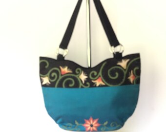 Beautiful Blue Fabric Embroidered And Beaded Fine Art Shoulder Bag