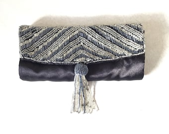 Beautiful Beaded Travel Jewelry Bifold In Silver, Black, And Gray