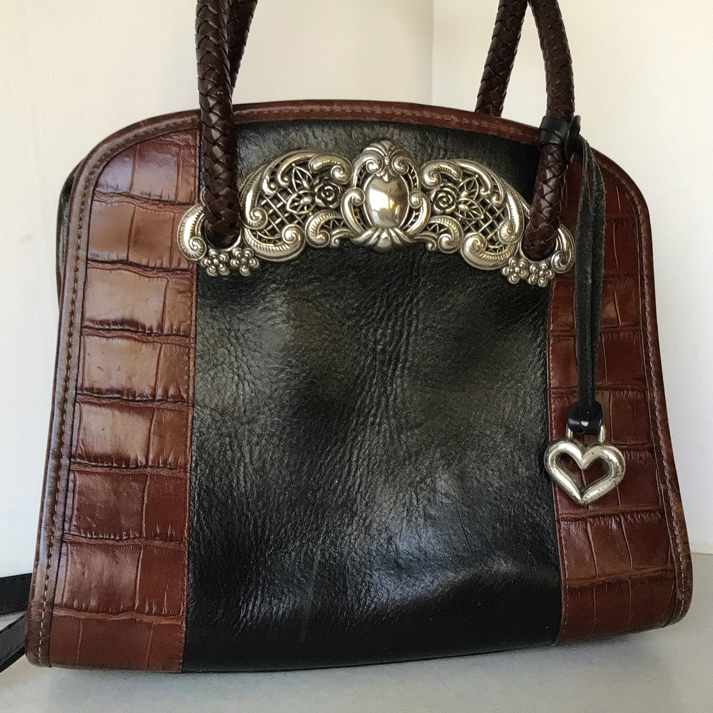 Brighton RARE Vintage Black Leather Shoulder Bag With Brown Brighton RARE Vintage Black Leather Shoulder Bag With Brown