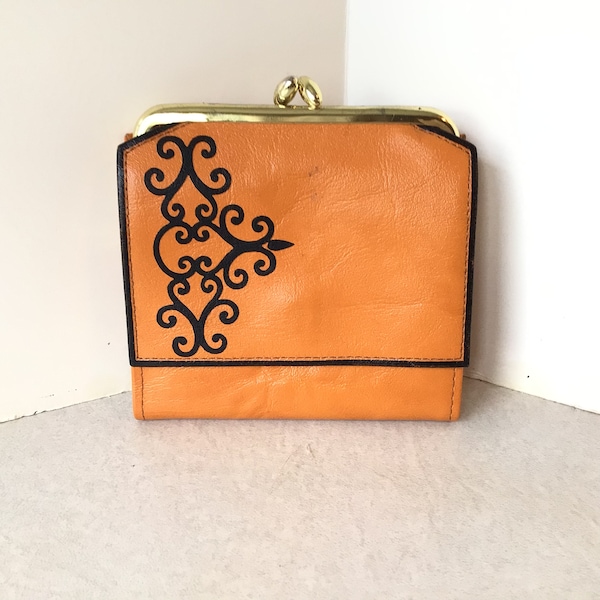 Prince Gardner Orange and Brown Tri-fold Kisslock Wallet