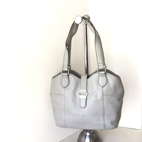 Tignanello Large Genuine Pebble Leather Gray Shoulder Bag