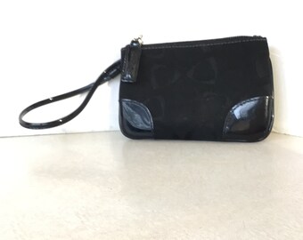 Liz Claiborne Black Faux Leather And Fabric Wristlet