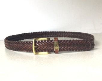 Nautica Woven Leather Brown Belt Size Medium 36”