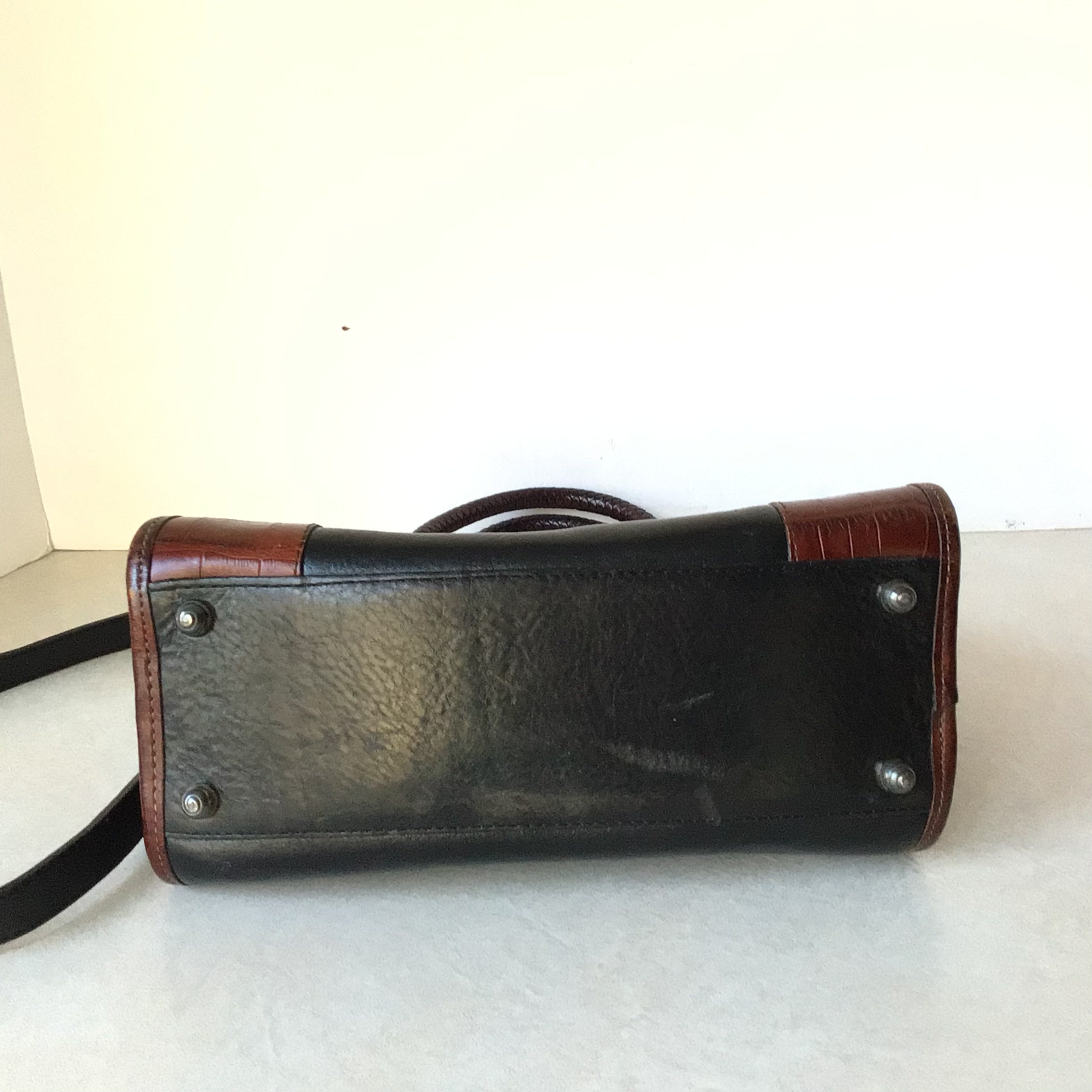 VTG Brighton Brown Trim Sz M Brighton RARE Vintage Black Leather Shoulder Bag With Brown  main image 4