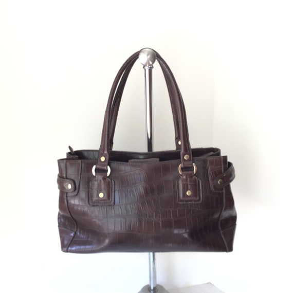Liz Claiborne Faux Croc Leather Shoulder Bag in Brown Etsy Canada