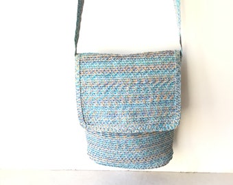 Joy Susan Woven Paper And Polyester Shoulder Bag In Shades Of Blue And Peach