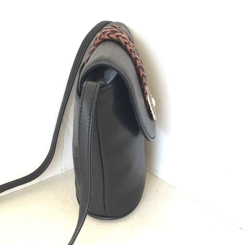 Brighton Black Leather Shoulder Bag With Brown Braided Leather Accent Strap image 3