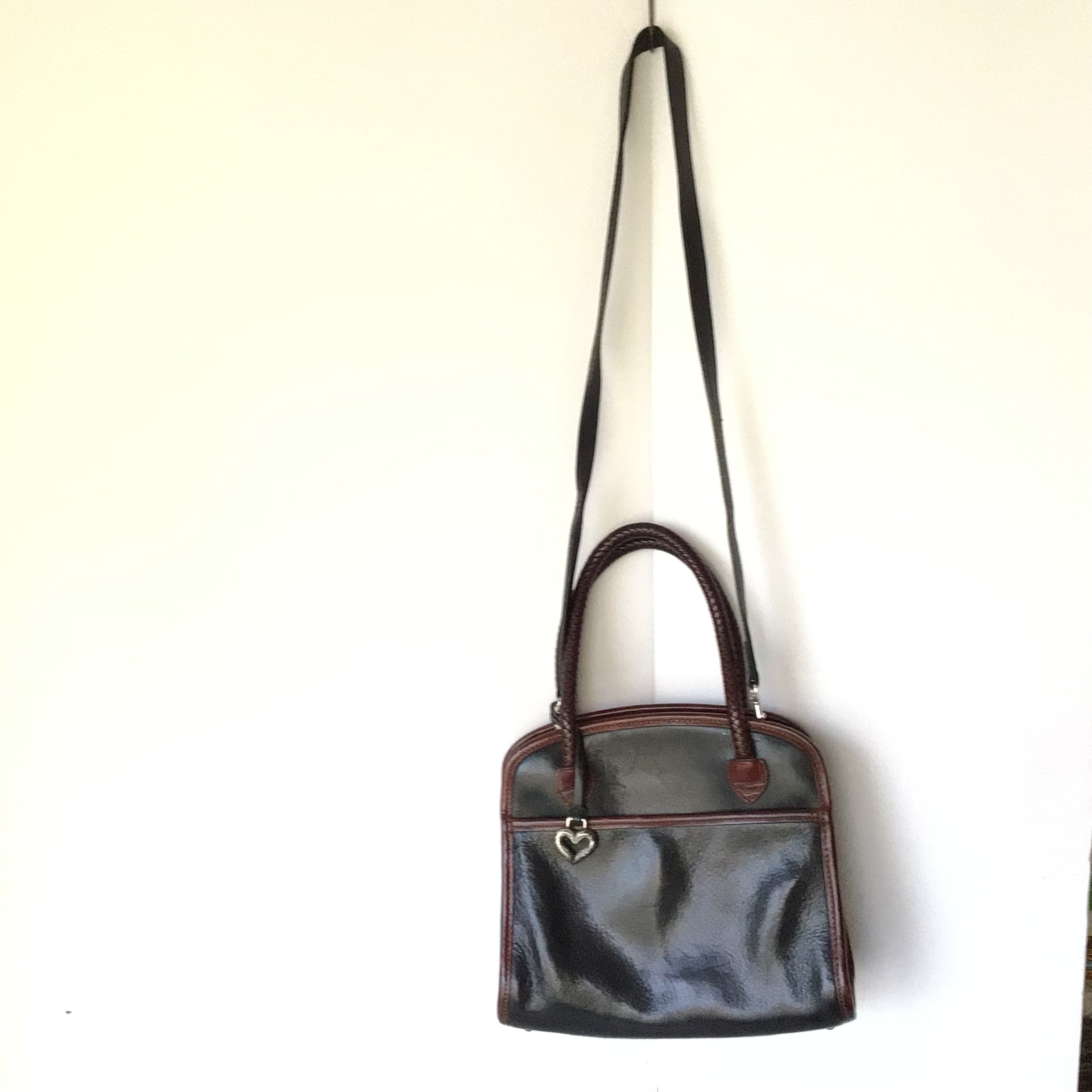 VTG Brighton Brown Trim Sz M Brighton RARE Vintage Black Leather Shoulder Bag With Brown  main image 3