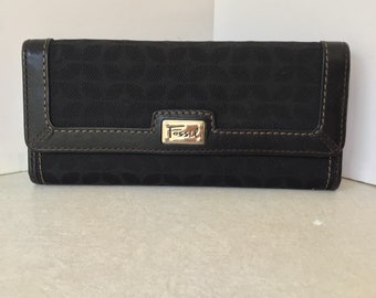 Fossil Signature Fabric And Genuine Leather Wallet In Black