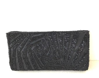 Vintage Black Hand Beaded Evening Bag Clutch